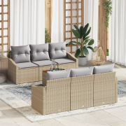 vidaXL 7-delad trädgårdsoffset med kuddar Beige Poly Rattan Akacia