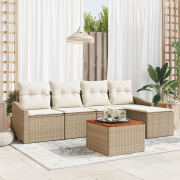 vidaXL 6-delat trädgårdssätt med kuddar Beige Polyrotting Acacia