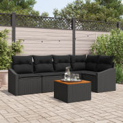 vidaXL 6-delat Trädgårdsoff-set med Kuddar Svart Poly Rattan Akacia