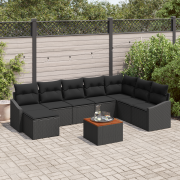 vidaXL 9-delars trädgårdsoffaset med kuddar svart poly rattan akacia