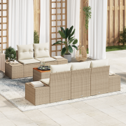 vidaXL 6 Delars Trädgårdsofa Set med Kuddar Beige Poly Rattan Akacia