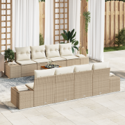 vidaXL 9-delars trädgårdsoffaset med kuddar beige poly rattan akacia