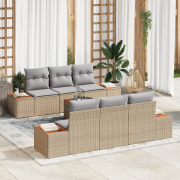 vidaXL 7-delat trädgårdsoffasett med kuddar Beige Poly Rattan Akacia