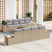vidaXL 9-delat trädgårdsoffaset med kuddar beige poly rattan akacia