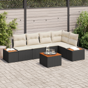 vidaXL 6-delat trädgårdsoff-set med kuddar svart poly rattan akacia