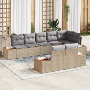 vidaXL 8-delars trädgårdsoffgrupp med kuddar Beige Poly Rattan Akacia