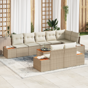vidaXL 9-delars Trädgårdssoffset med kuddar Beige Poly Rattan Akacia