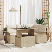 vidaXL 5-delad Trädgårdsoffagrupp med Kuddar Beige Poly Rattan