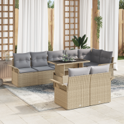 vidaXL 9-delat trädgårdsoff-set med kuddar beige poly rattan
