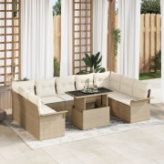 vidaXL 10-delat trädgårdsoffaset med kuddar beige poly rotting