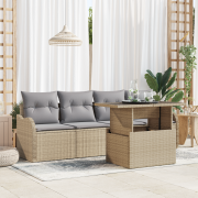 vidaXL 5-delars trädgårdsoffset med kuddar beige poly rattan