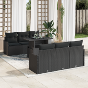 vidaXL 7-delat Trädgårdssoffa Set med Kuddar Svart Poly Rattan