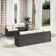 vidaXL 8 Delar Trädgårdsoff set med Kuddar Svart Poly Rattan
