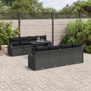 vidaXL 9-delat trädgårdsoffaset med kuddar svart poly rattan