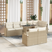 vidaXL 9-delars trädgårdsoffset med kuddar beige poly rattan