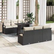 vidaXL 7-delat Trädgårdsoffaset med kuddar Svart Poly Rattan