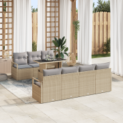 vidaXL 8-delad trädgårdsoffgrupp med kuddar Beige Poly Rattan