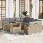 vidaXL 9-delars Trädgårdssoffgrupp med Kuddar Beige Poly Rotting