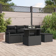 vidaXL 6 Delars Trädgårdsoff-set med Kuddar Svart Poly Rattan