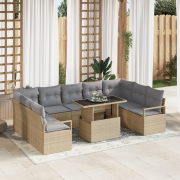 vidaXL 10 Delar Trädgårdsoffset med Kuddar Beige Poly Rattan