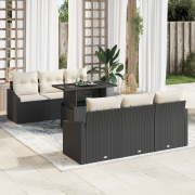 vidaXL 7-delars trädgårdsoff set med kuddar svart poly rattan