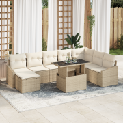 vidaXL 9-delat trädgårdsofaset med kuddar beige polyrotting