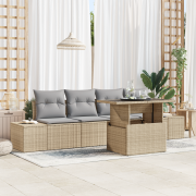 vidaXL 5 Delar Trädgårdsoffa Set med Kuddar - Beige Poly Rattan