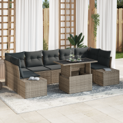 vidaXL 8-delat trädgårdsofa set med dynor grå polyrotting