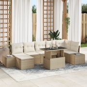 vidaXL 8 Delars Trädgårdsoff Set med Kuddar Beige Poly Rattan