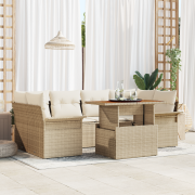 vidaXL 7-delars trädgårdssoffset med kuddar Beige Poly Rattan Acacia