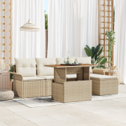 vidaXL 6-delad trädgårdsmatgrupp med kuddar Beige Poly Rottning Akacia