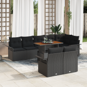vidaXL:s 9-delade trädgårdsmatsset med kuddar i svart poly rattan och ...