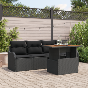 vidaXL 5-delad trädgårdsoff set med kuddar svart poly rattan akacia