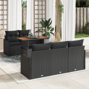 vidaXL 6-delars trädgårdssoffa med kuddar svart polyrotning akacia
