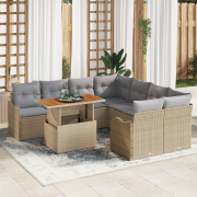 vidaXL 9-delat trädgårdsoffset med kuddar Beige Poly Rattan Akacia