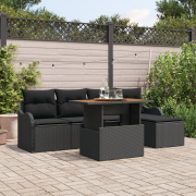 vidaXL 6-delad Trädgårdsoffset med Kuddar i Svart Poly Rattan och Akac...
