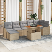 vidaXL 8-delad trädgårdsoffaset med kuddar beige poly rotting akacia
