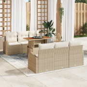 vidaXL 7-delars trädgårdsmatgrupp med kuddar beige poly rattan akacia