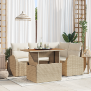 vidaXL 5-delad trädgårdsdining set med kuddar beige poly rotting akaci...