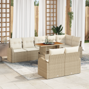 vidaXL 9-delat Trädgårdsdining set med kuddar Beige Polyrotting Akacia