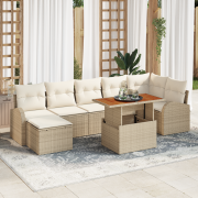 vidaXL 8-delars trädgårdsset för matplats med kuddar Beige Poly Rottni...