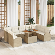 vidaXL 10-delad trädgårdsdining set med dynor Beige Polyrottera Akacia