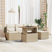 vidaXL 6-delad trädgårdsoffasett med kuddar beige poly rotting acacia
