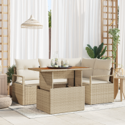 vidaXL 5-delad trädgårdssoffgrupp med kuddar Beige Poly rotting Acacia