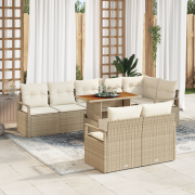 vidaXL 9-delat trädgårdsoff set med kuddar Beige Poly Rattan Akacia