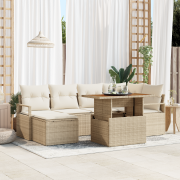 vidaXL 7-delat trädgårdsoffasett med kuddar beige poly rotting akacia