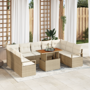 vidaXL 10-delars trädgårdsoffaset med kuddar beige poly rotting akacia