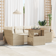 vidaXL 7-delars trädgårds dining set med kuddar beige poly rattan akac...