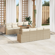 vidaXL 9 Delar Trädgårds Matset med Kuddar Beige Poly Rattan Akacia
