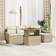 vidaXL 6-delat trädgårdsbord med kuddar beige poly rattan akacia
